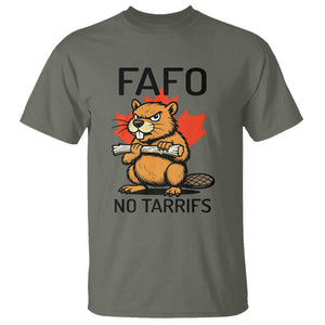 No Tariffs Canada T Shirt Never 51st State Canadian Beaver TS02 Military Green Print Your Wear