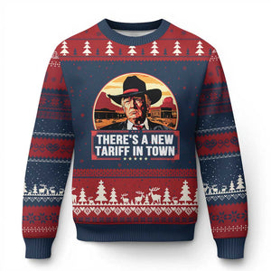Trump Tariffs Cowboy Ugly Christmas Sweater Theres A New Tariff In Town Western TS02 Navy Red Print Your Wear