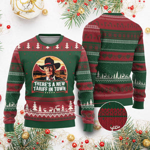Trump Tariffs Cowboy Ugly Christmas Sweater Theres A New Tariff In Town Western TS02 Red Green Print Your Wear