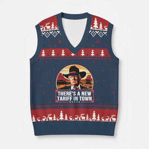 Trump Tariffs Cowboy V-Neck Knit Sweater Vest Theres A New Tariff In Town Western TS02 Navy Red Print Your Wear