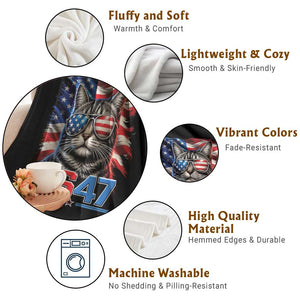 Cool 8647 Patriotic Cat Throw Blanket American Flag Sunglasses Tabby Cat Political Satire TS02 Print Your Wear