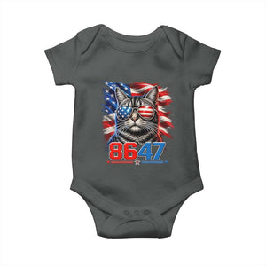 Cool 8647 Patriotic Cat Baby Onesie American Flag Sunglasses Tabby Cat Political Satire TS02 Dark Heather Print Your Wear