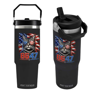 Cool 8647 Patriotic Cat Flip Straw Tumbler American Flag Sunglasses Tabby Cat Political Satire TS02 One Size: 30 oz Black Print Your Wear