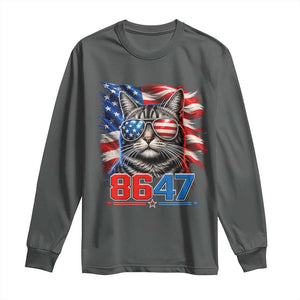 Cool 8647 Patriotic Cat Long Sleeve Shirt American Flag Sunglasses Tabby Cat Political Satire TS02 Dark Heather Print Your Wear