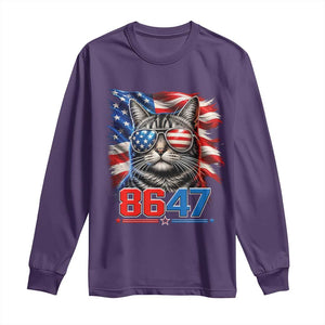 Cool 8647 Patriotic Cat Long Sleeve Shirt American Flag Sunglasses Tabby Cat Political Satire TS02 Purple Print Your Wear