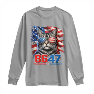Cool 8647 Patriotic Cat Long Sleeve Shirt American Flag Sunglasses Tabby Cat Political Satire TS02 Sport Gray Print Your Wear
