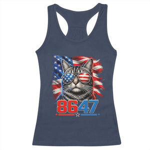 Cool 8647 Patriotic Cat Racerback Tank Top American Flag Sunglasses Tabby Cat Political Satire TS02 Navy Print Your Wear