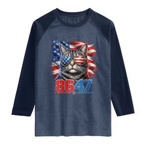 Cool 8647 Patriotic Cat Raglan Shirt American Flag Sunglasses Tabby Cat Political Satire TS02 Heather Denim Navy Print Your Wear