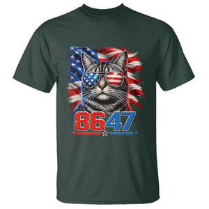 Cool 8647 Patriotic Cat T Shirt American Flag Sunglasses Tabby Cat Political Satire TS02 Dark Forest Green Print Your Wear