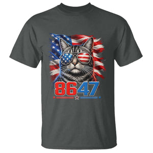 Cool 8647 Patriotic Cat T Shirt American Flag Sunglasses Tabby Cat Political Satire TS02 Dark Heather Print Your Wear