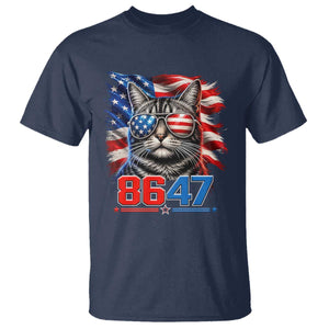 Cool 8647 Patriotic Cat T Shirt American Flag Sunglasses Tabby Cat Political Satire TS02 Navy Print Your Wear