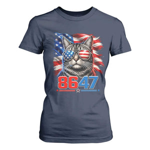 Cool 8647 Patriotic Cat T Shirt For Women American Flag Sunglasses Tabby Cat Political Satire TS02 Navy Print Your Wear