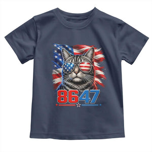 Cool 8647 Patriotic Cat Toddler T Shirt American Flag Sunglasses Tabby Cat Political Satire TS02 Navy Print Your Wear