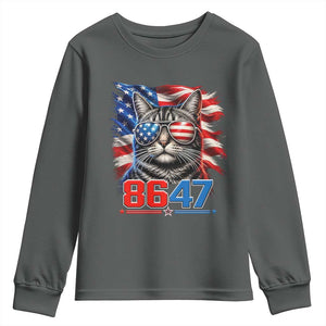 Cool 8647 Patriotic Cat Youth Sweatshirt American Flag Sunglasses Tabby Cat Political Satire TS02 Dark Heather Print Your Wear