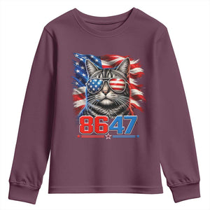 Cool 8647 Patriotic Cat Youth Sweatshirt American Flag Sunglasses Tabby Cat Political Satire TS02 Maroon Print Your Wear