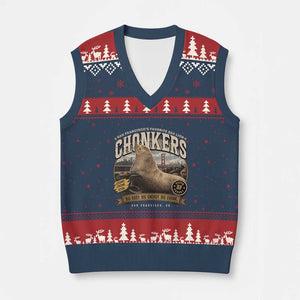 Viral Chonkers San Francisco Sea Lion V-Neck Knit Sweater Vest Retro Pier 39 Fisherman's Wharf Souvenir TS02 Navy Red Print Your Wear