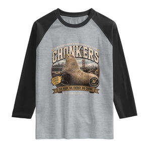 Viral Chonkers San Francisco Sea Lion Raglan Shirt Retro Pier 39 Fisherman's Wharf Souvenir TS02 Heather Gray Black Print Your Wear