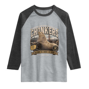 Viral Chonkers San Francisco Sea Lion Raglan Shirt Retro Pier 39 Fisherman's Wharf Souvenir TS02 Heather Gray Heather Charcoal Print Your Wear