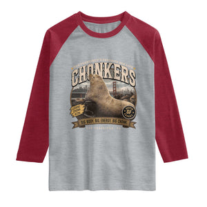 Viral Chonkers San Francisco Sea Lion Raglan Shirt Retro Pier 39 Fisherman's Wharf Souvenir TS02 Heather Gray Heather Red Print Your Wear