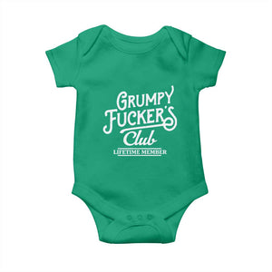 Grumpy Fucker's Club Lifetime Member Baby Onesie Funny Distressed Sarcastic Adult Humor Slogan Typography TS02 Irish Green Print Your Wear