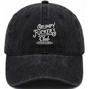 Grumpy Fucker's Club Lifetime Member Washed Cotton Baseball Cap Funny Distressed Sarcastic Adult Humor Slogan Typography TS02 Print Your Wear
