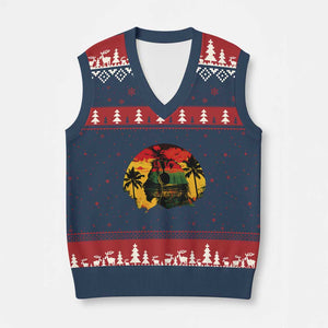 Retro Jamaican Lion Sunset V-Neck Knit Sweater Vest Rasta Colors Music and Island Vibes Graphic TS02 Navy Red Print Your Wear