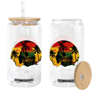 Retro Jamaican Lion Sunset Glass Can Rasta Colors Music and Island Vibes Graphic TS02 Print Your Wear