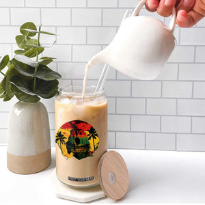 Retro Jamaican Lion Sunset Glass Can Rasta Colors Music and Island Vibes Graphic TS02 Print Your Wear