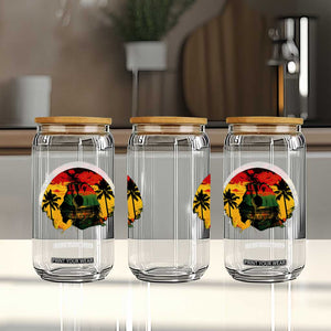 Retro Jamaican Lion Sunset Glass Can Rasta Colors Music and Island Vibes Graphic TS02 Print Your Wear
