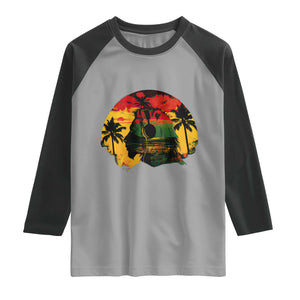 Retro Jamaican Lion Sunset Raglan Shirt Rasta Colors Music and Island Vibes Graphic TS02 Sport Gray Black Print Your Wear