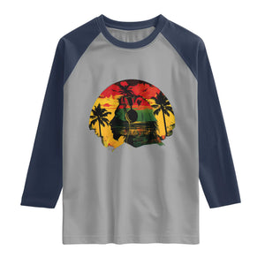 Retro Jamaican Lion Sunset Raglan Shirt Rasta Colors Music and Island Vibes Graphic TS02 Sport Gray Navy Print Your Wear