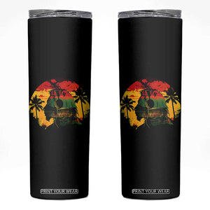 Retro Jamaican Lion Sunset Skinny Tumbler Rasta Colors Music and Island Vibes Graphic TS02 Black Print Your Wear