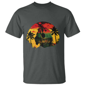 Retro Jamaican Lion Sunset T Shirt Rasta Colors Music and Island Vibes Graphic TS02 Dark Heather Print Your Wear
