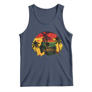 Retro Jamaican Lion Sunset Tank Top Rasta Colors Music and Island Vibes Graphic TS02 Navy Print Your Wear