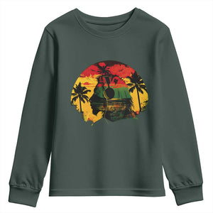 Retro Jamaican Lion Sunset Youth Sweatshirt Rasta Colors Music and Island Vibes Graphic TS02 Dark Forest Green Print Your Wear