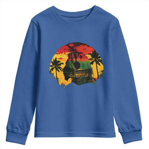 Retro Jamaican Lion Sunset Youth Sweatshirt Rasta Colors Music and Island Vibes Graphic TS02 Royal Blue Print Your Wear
