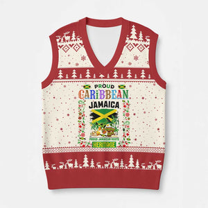 Proud Caribbean Jamaica Heritage V-Neck Knit Sweater Vest Jamaican Roots and Island Culture TS02 Beige Red Print Your Wear