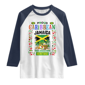 Proud Caribbean Jamaica Heritage Raglan Shirt Jamaican Roots and Island Culture TS02 White Navy Print Your Wear