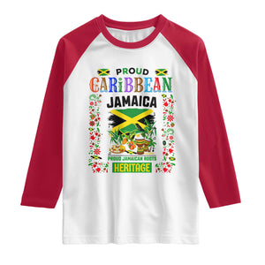Proud Caribbean Jamaica Heritage Raglan Shirt Jamaican Roots and Island Culture TS02 White Red Print Your Wear
