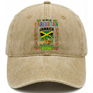Proud Caribbean Jamaica Heritage Washed Cotton Baseball Cap Jamaican Roots and Island Culture TS02 Print Your Wear
