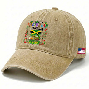 Proud Caribbean Jamaica Heritage Washed Cotton Baseball Cap Jamaican Roots and Island Culture TS02 Print Your Wear