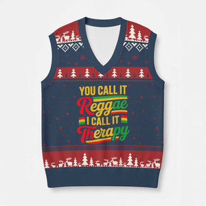 You Call It Reggae I Call It Therapy V-Neck Knit Sweater Vest Emotional Jamaican Rasta Music Lovers TS02 Navy Red Print Your Wear