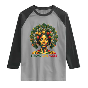 Strong Like Ackee Empowered Woman Raglan Shirt Jamaican National Fruit Heritage Pride TS02 Sport Gray Black Print Your Wear