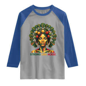 Strong Like Ackee Empowered Woman Raglan Shirt Jamaican National Fruit Heritage Pride TS02 Sport Gray Royal Print Your Wear