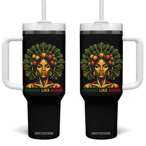 Strong Like Ackee Empowered Woman Tumbler With Handle Jamaican National Fruit Heritage Pride TS02 One Size: 40 oz Black Print Your Wear