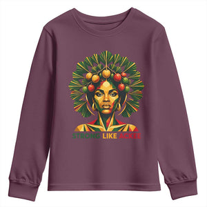 Strong Like Ackee Empowered Woman Youth Sweatshirt Jamaican National Fruit Heritage Pride TS02 Maroon Print Your Wear