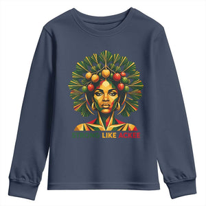 Strong Like Ackee Empowered Woman Youth Sweatshirt Jamaican National Fruit Heritage Pride TS02 Navy Print Your Wear