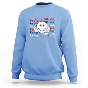 Funny 4th Of July Sweatshirt Party In The USA Smiling Face Retro Groovy TS02 Carolina Blue Printyourwear