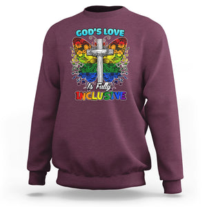 LGBT Pride Sweatshirt God's Love Is Fully Inclusive Christian Cross Butterfly TS02 Maroon Printyourwear