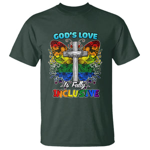 LGBT Pride T Shirt God's Love Is Fully Inclusive Christian Cross Butterfly TS02 Dark Forest Green Printyourwear
